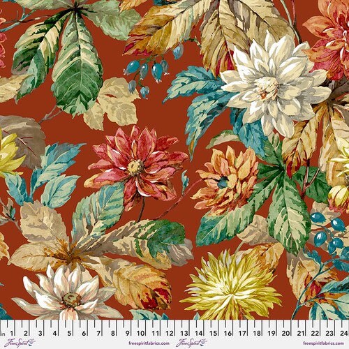 Dahlia & Rosehip on Russet - William Sanderson for Free Spirit Fabrics - 100% Quilt Shop Quality Cotton 