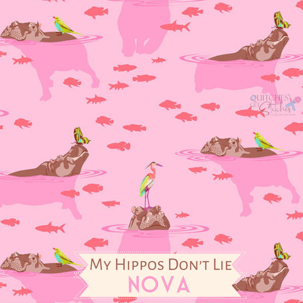 My Hippos Don’t Lie in Nova PREORDER - Everglow by Tula Pink - 100% Cotton 