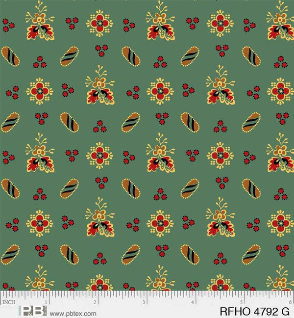 Green Foulard - Rooster Farm House - 100% Cotton 