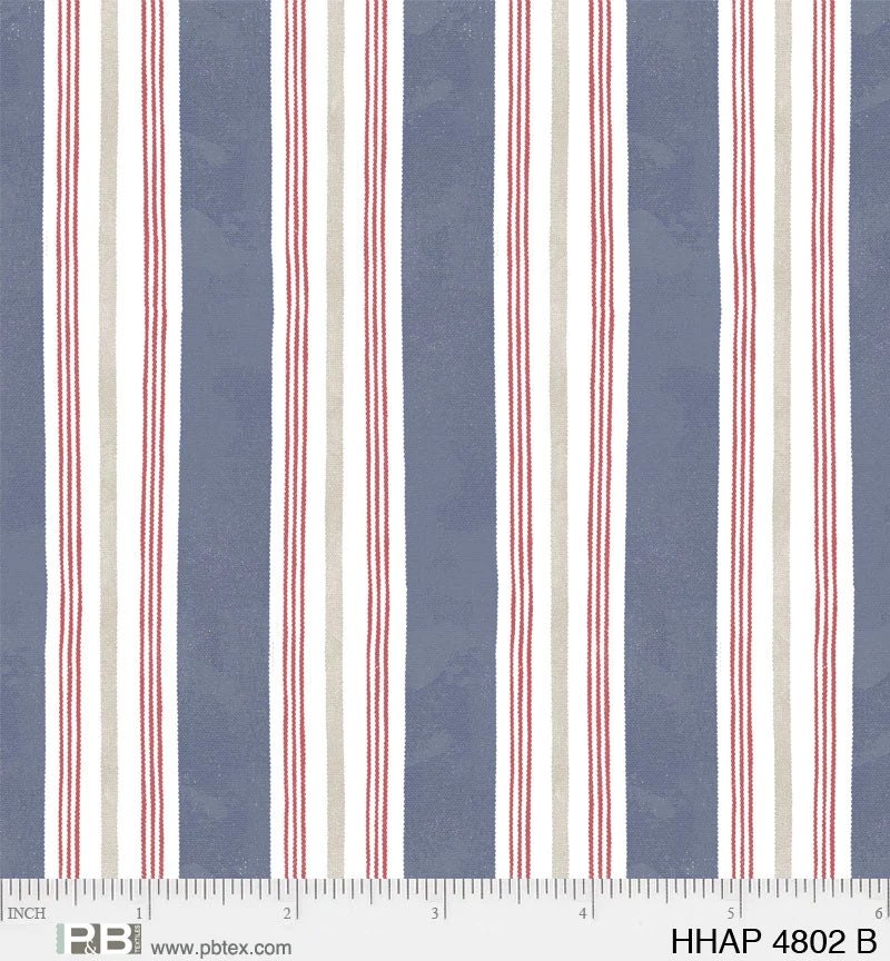 Blue Homemade Happiness Stripe - 100% Cotton - P&B Textiles 
