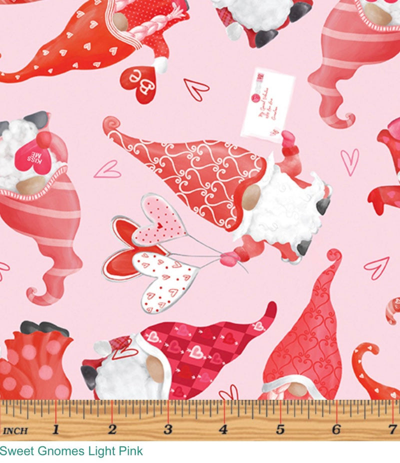 Sweet Gnomes Pink - Andi Metz for Benartex - Valentine’s Day 