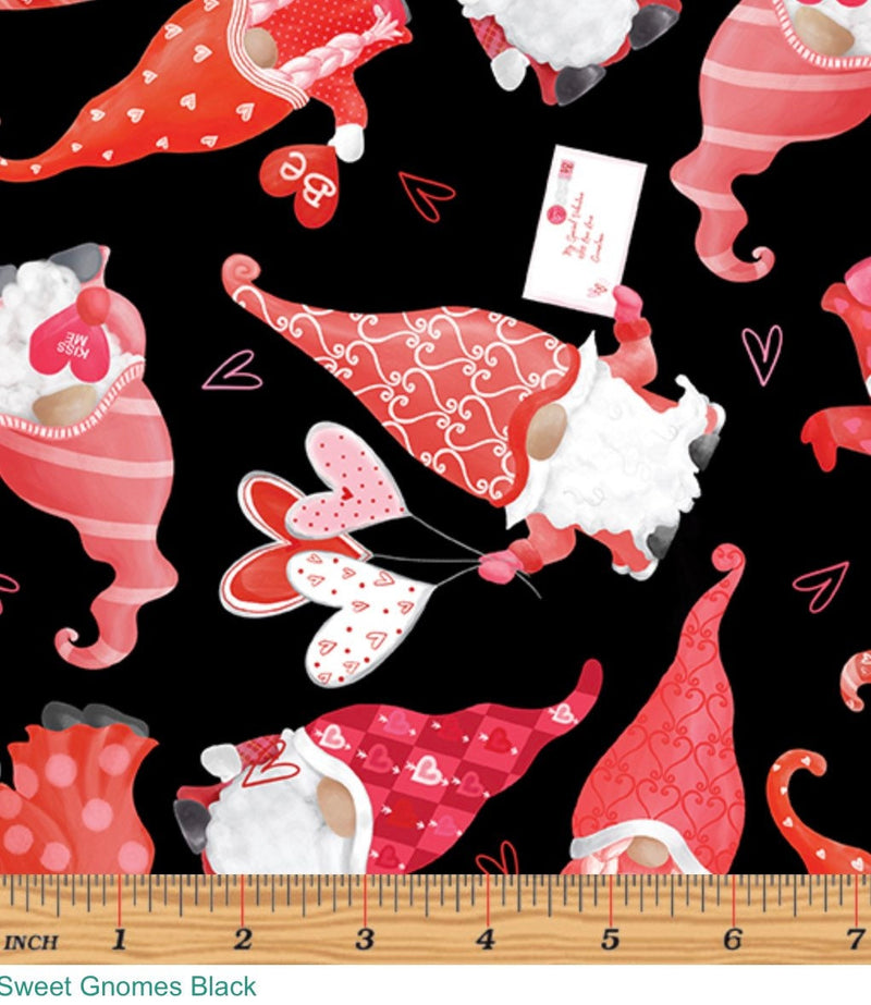 Sweet Gnomes Black - Andi Metz for Benartex - Valentine’s Day 