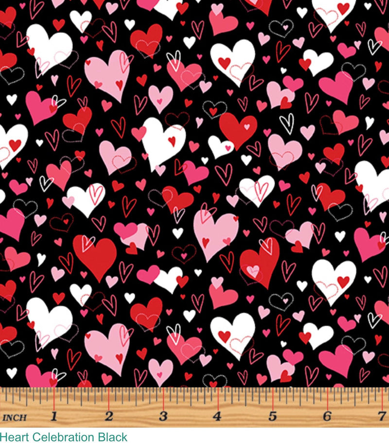 Heart Celebration Black - Andi Metz for Benartex - Valentine’s Day 