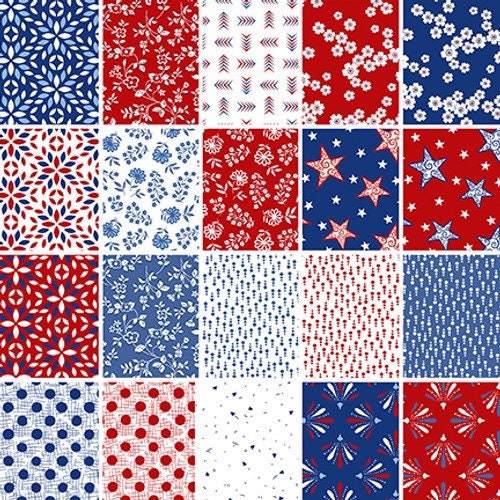 Line Dots White - Anthem - Patriotic Fabric 