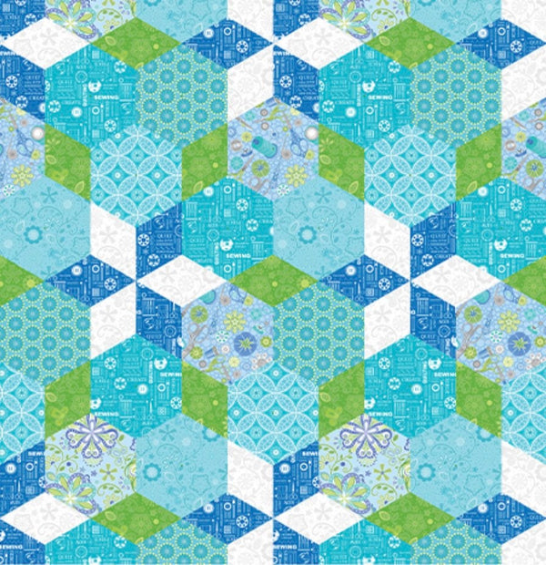 Endless Hexagons Lake - Sewing Room 2 by Amanda Murphy - Benartex 