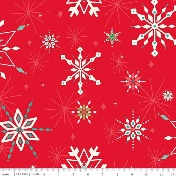 Winter Wonder Snowflakes Red Quilt Backing Fabric - 108” wide - 100% Cotton 