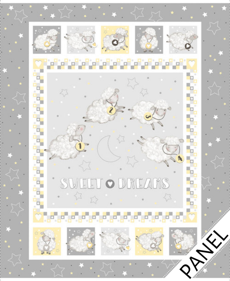 Sweet Dreams Sheep Panel 36" x 44" - Sweet Dreams by Victoria Hutto for Studio E Designs - 6326P-49 Gray