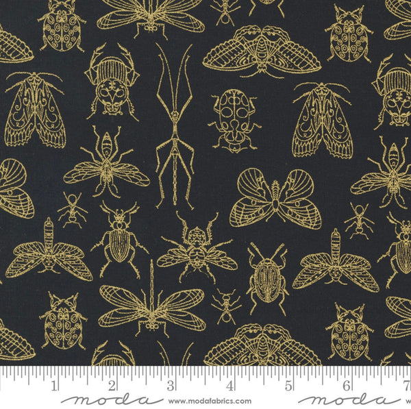 Midnight Insects on Night with Metallic - Gingiber - 100% Cotton
