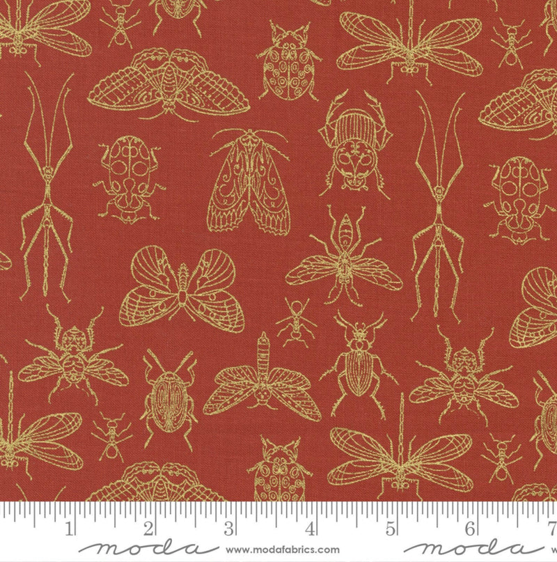 Midnight Insects on Poppy with Metallic - Gingiber - 100% Cotton