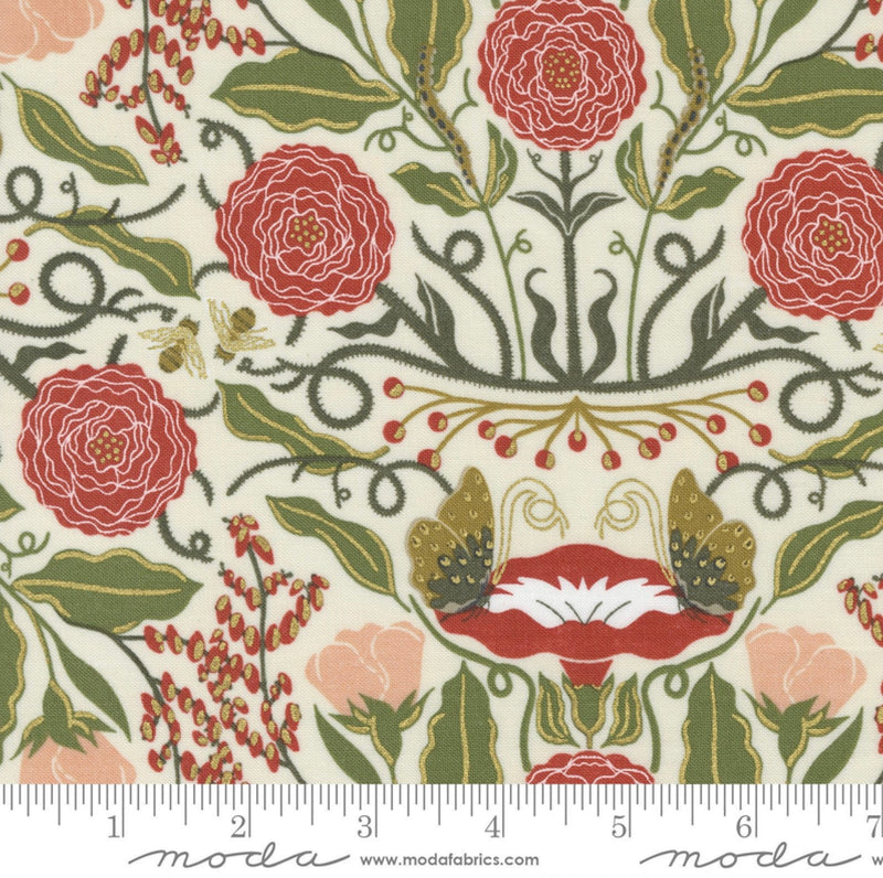 In The Meadow Damask on Cloud with Metallic - Gingiber - 100% Cotton