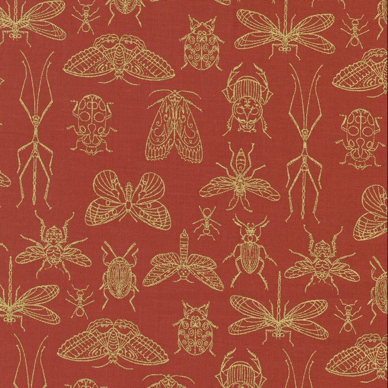 Midnight Insects on Poppy with Metallic - Gingiber - 100% Cotton