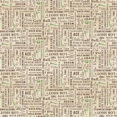 Fore! Words on Khaki - Golf Fabric - 100% Cotton