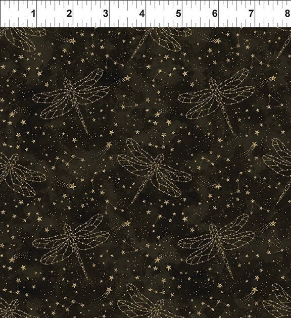 Dragonflies on Black - The Sun, the Moon, and the Stars! by Jason Yenter - In The Beginning Fabrics