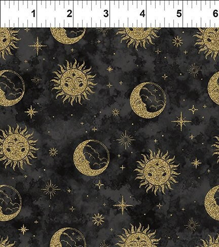 Sun and Moon Sky on Black - The Sun, the Moon, and the Stars! by Jason Yenter - In The Beginning Fabrics