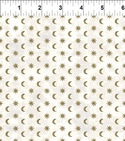 Small Sun and Moon on Cream - The Sun, the Moon, and the Stars! by Jason Yenter - In The Beginning Fabrics