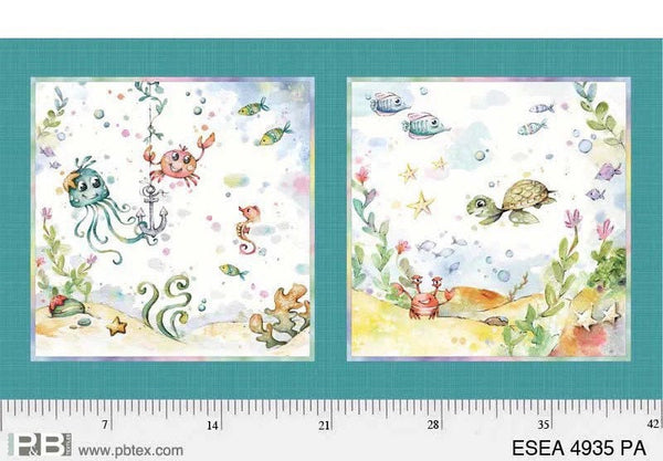 Enchanted Seas Octopus and Turtle Pillow Panel - Sillier Than Sally Designs for PB Textiles - 100% Cotton