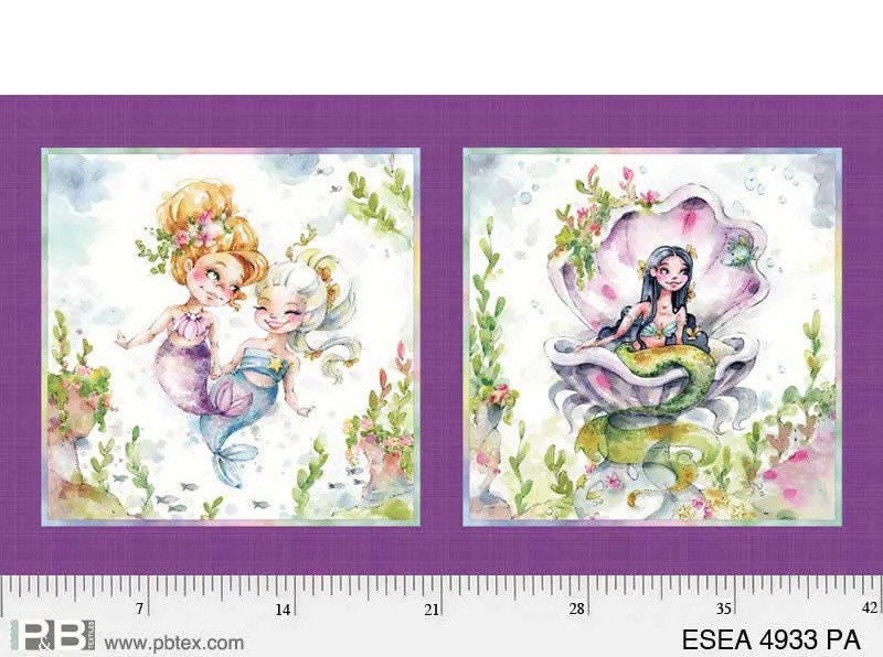 Enchanted Seas Mermaids Pillow Panel - Sillier Than Sally Designs for P&B Textiles - 100% Cotton