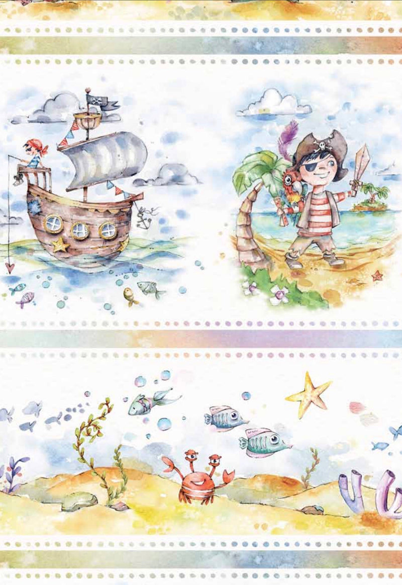 Enchanted Seas Pirates Border Stripe - Sillier Than Sally Designs for P&B Textiles - 100% Cotton