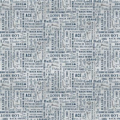 Fore! Words on Pewter - Golf Fabric - 100% Cotton