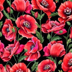 Flaming Flowers Black - Poppies - Floral Fabric - Michael Miller Fabrics - 100% Cotton - DCX10831-BLAC-D