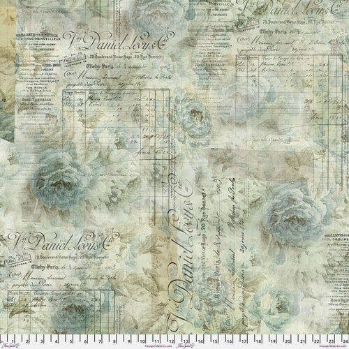 Receipt 108 Backing Fabric - Tim Holtz Quilt Backing - 100% Cotton - Sold by the Half Yard - QBTH010.AQUA