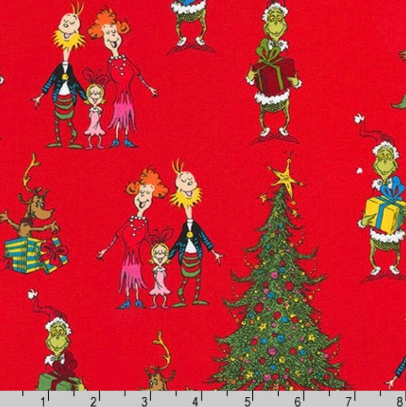 How the Grinch Stole Christmas Red - Licensed Dr. Seuss - 100% Quilting Cotton - Robert Kaufman - ADE-15184-3