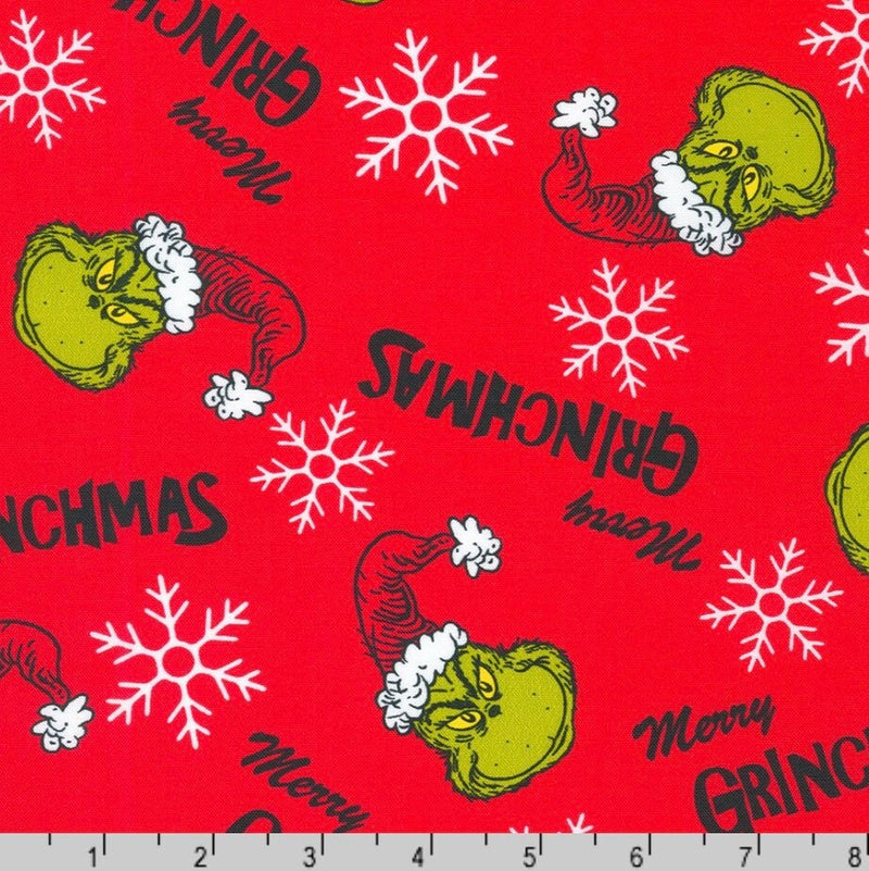 Grinch Holiday Red - Licensed Dr. Seuss - 100% Quilting Cotton - Robert Kaufman - ADE-20995-223