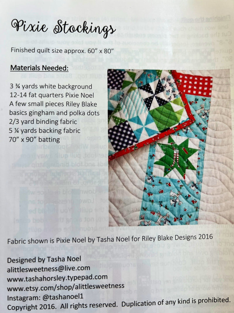 Pixie Stockings Quilt Pattern by Tasha Noel - 60” x 80” - Paper Pattern