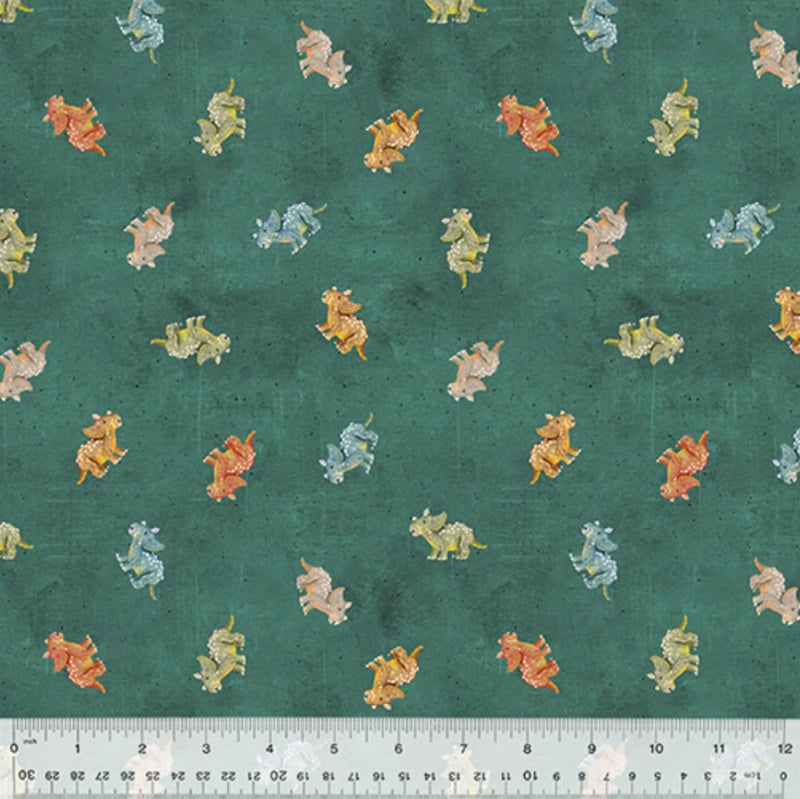 Tiny Triceratops Teal - Age of the Dinosaurs by Katherine Quinn for Windham Fabrics - 100% Cotton - 53557D-3