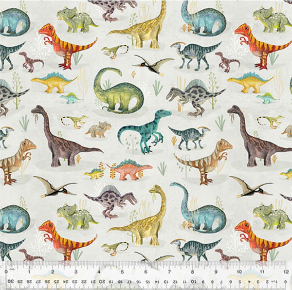 A Moment in Time Linen - Age of the Dinosaurs by Katherine Quinn for Windham Fabrics - 100% Cotton - 53555D-2