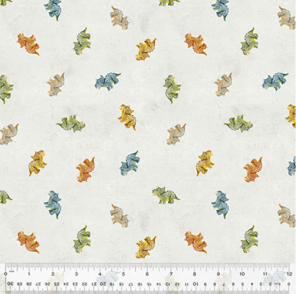 Tiny Triceratops Linen - Age of the Dinosaurs by Katherine Quinn for Windham Fabrics - 100% Cotton - 53557D-2