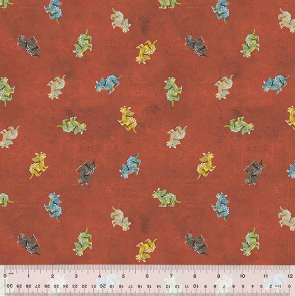 Tiny Triceratops Rust - Age of the Dinosaurs by Katherine Quinn for Windham Fabrics - 100% Cotton - 53557D-4