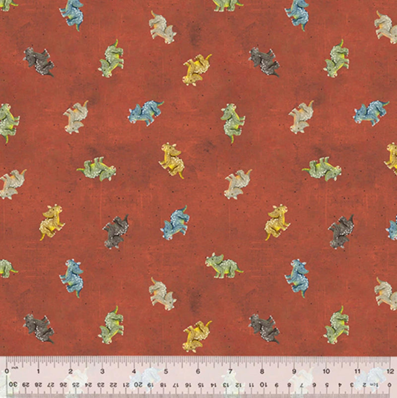 Tiny Triceratops Rust - Age of the Dinosaurs by Katherine Quinn for Windham Fabrics - 100% Cotton - 53557D-4