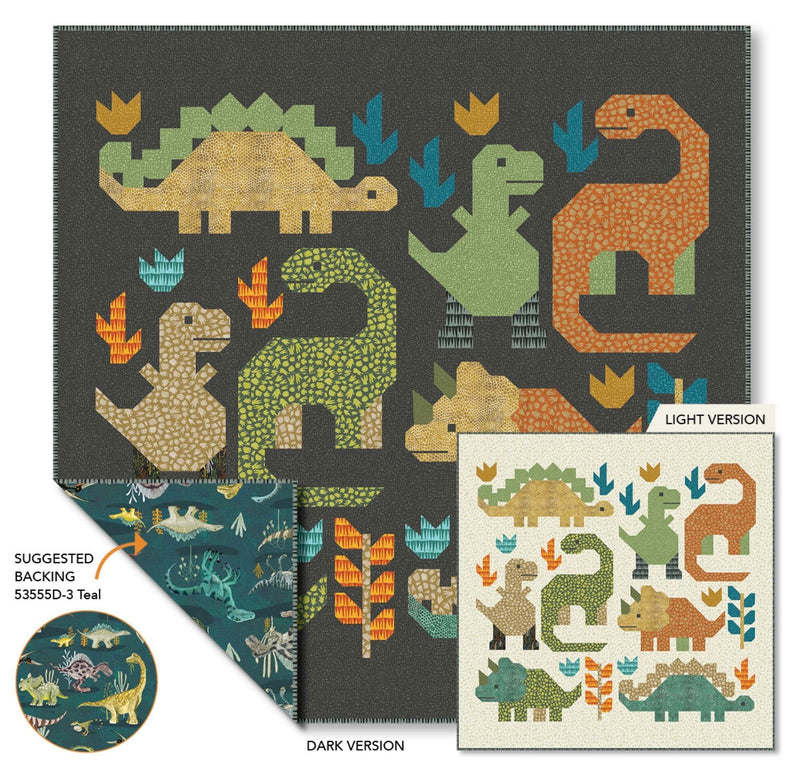 Dinosaurs Baby Quilt - Pattern by Elizabeth Hartman - 48” x 48”