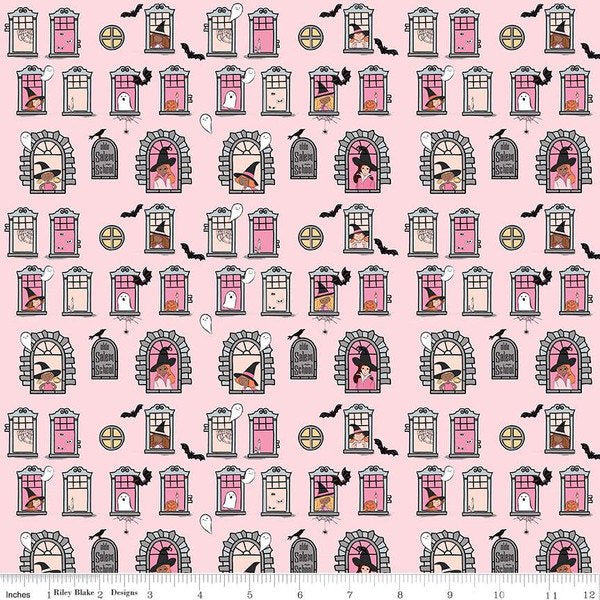 Spooky Schoolhouse Witch School - Sold by the Half Yard - Melissa Mortenson for Riley Blake Designs - 100% Cotton - C13202-PINK