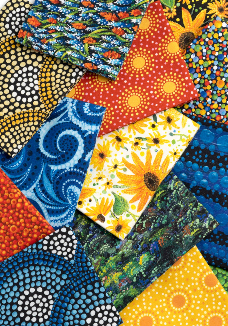 Enchanted Dreamscapes Day Dots Sun “Flame” - Sold by the Half Yard - Ira Kennedy for Moda Fabrics - 100% Cotton - 51262 12