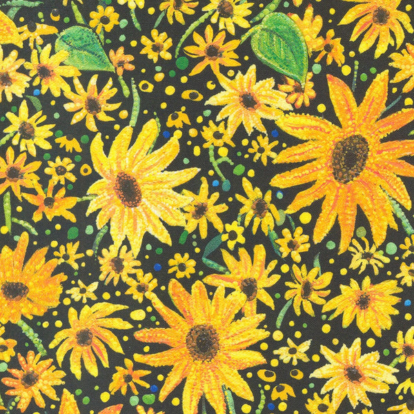 Enchanted Dreamscapes Black Eyed Susans “Sun Black” - Sold by the Half Yard - Ira Kennedy for Moda Fabrics - 100% Cotton - 51261 13