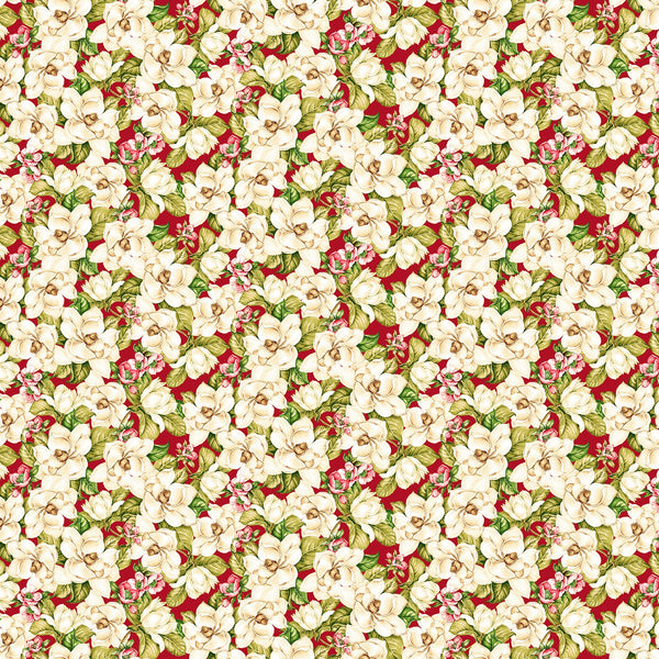 Holly Berry Park Magnolias Red - Sold by the Half Yard - Art Loft for StudioE Fabrics - E-7266-88