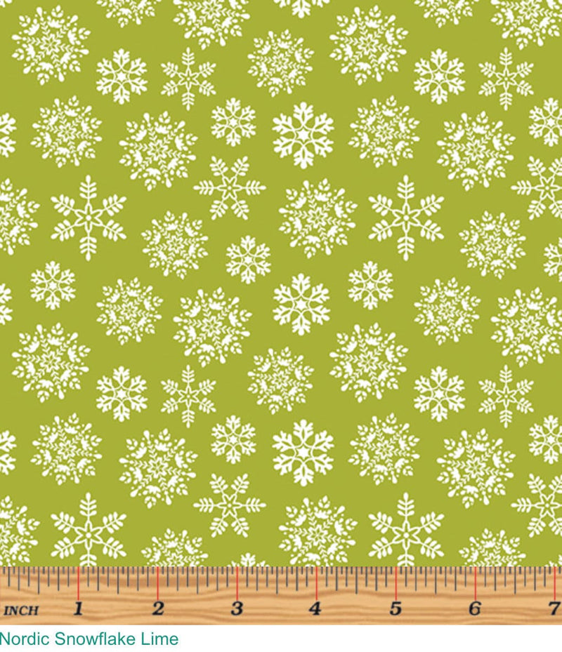 Nordic Snowflakes Lime - Sold in Half Yard Increments - Nordic Cabin by Cherry Guidry - Benartex -  100% Cotton - 13421P 44