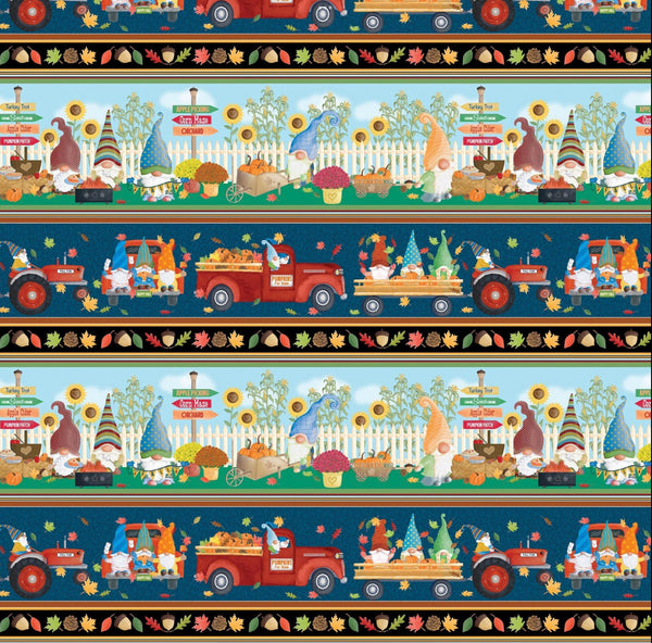 Happy Fall Border Stripe Multi - Sold by the Half Yard - Falling for Gnomes - Andi Metz for Benartex - 100% Cotton - 14238 99