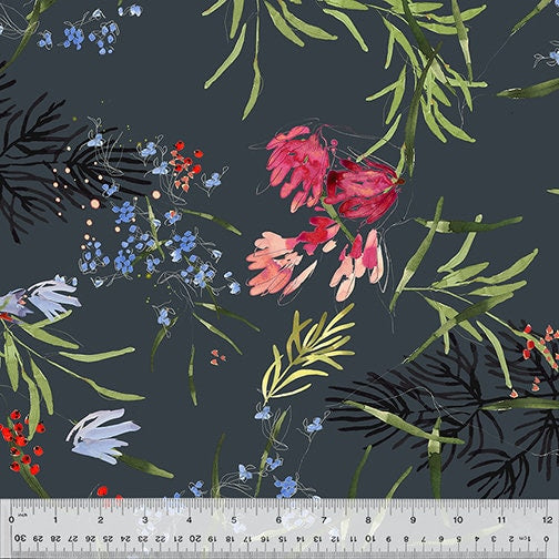 Meadow Floral Slate Quilt Backing - 108” wide - Sold by the Half Yard - 100% Cotton - Windham Fabrics - 53585DW-1DES