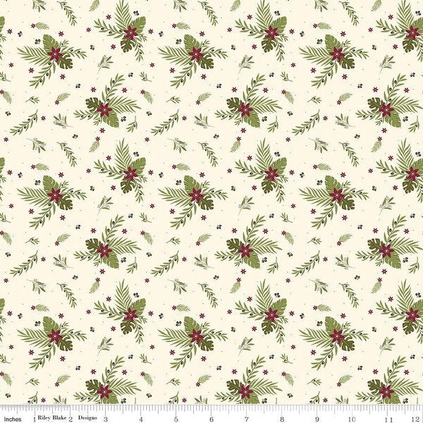 Silent Night Ivory Olive Branch Sparkle - Sold by the Half Yard - Bee Sew Inspired for Riley Blake Designs - SC13572-IVORY