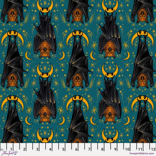 Aim for the Moon Turquoise - Sold by the Half Yard - Storybook Halloween by Rachel Hauer - PWRH058.TURQ