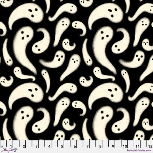 Who Ghost There Black - Sold by the Half Yard - Storybook Halloween by Rachel Hauer - PWRH062.BLACK