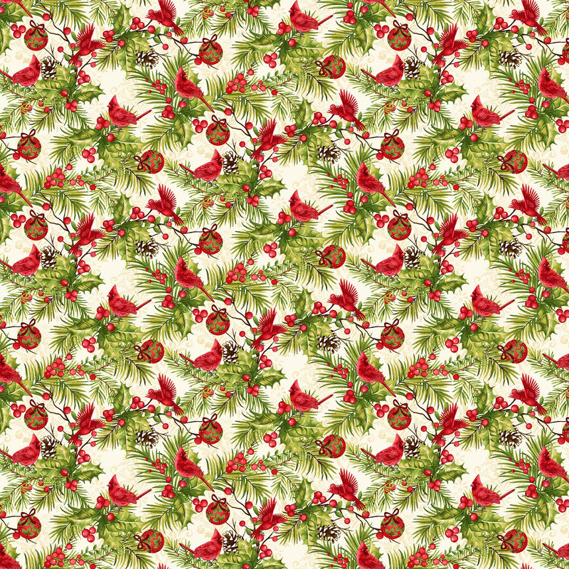 Holly Berry Park Birds and Ornaments - Sold by the Half Yard - Art Loft for StudioE Fabrics - E-7273-33