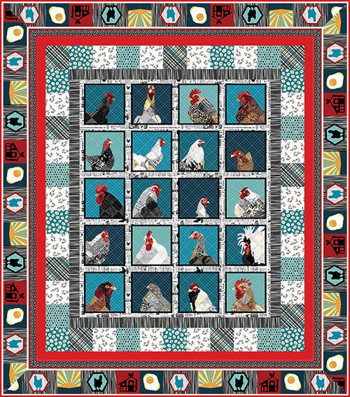 Eggs Blue/Teal - Sold by the Half Yard - Timna Tarr - Zooming Chickens - StudioE Fabrics - 7192-71