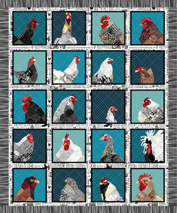 Zooming Chickens 36" Panel Teal-Red - Sold by the Half Yard - by Timna Tarr - StudioE Fabrics - 7198P-78
