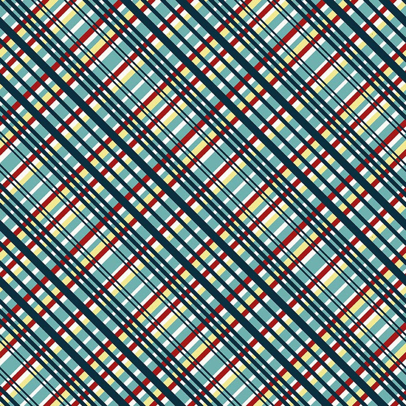 Diagonal Plaid Teal/Red - Sold by the Half Yard - Timna Tarr - Zooming Chickens - StudioE Fabrics - E-7191-78
