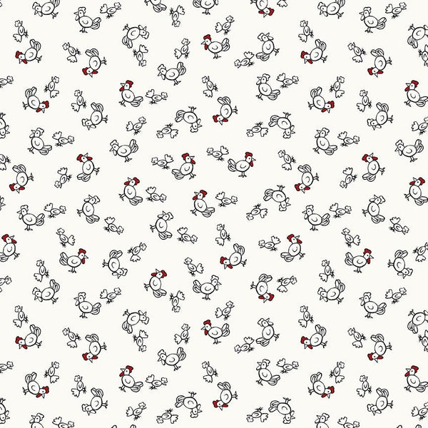Outline Chickens Off-White - Sold by the Half Yard - Timna Tarr - Zooming Chickens - StudioE Fabrics - 7196-39
