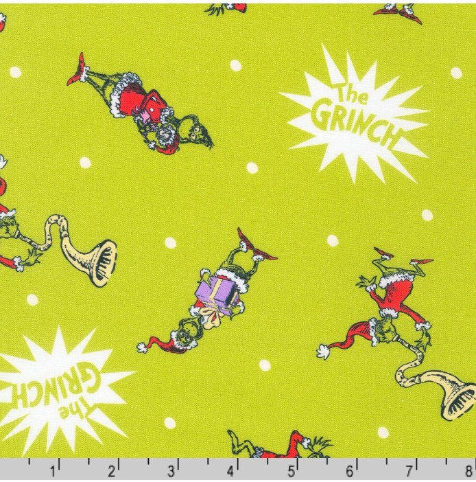 The Grinch Green - Sold by the Half Yard - Licensed Dr. Seuss - 100% Quilting Cotton - Robert Kaufman - ADED-21776-223